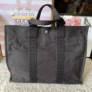 RARE Hermes Canvas Herline Tote MM Medium with LOCK